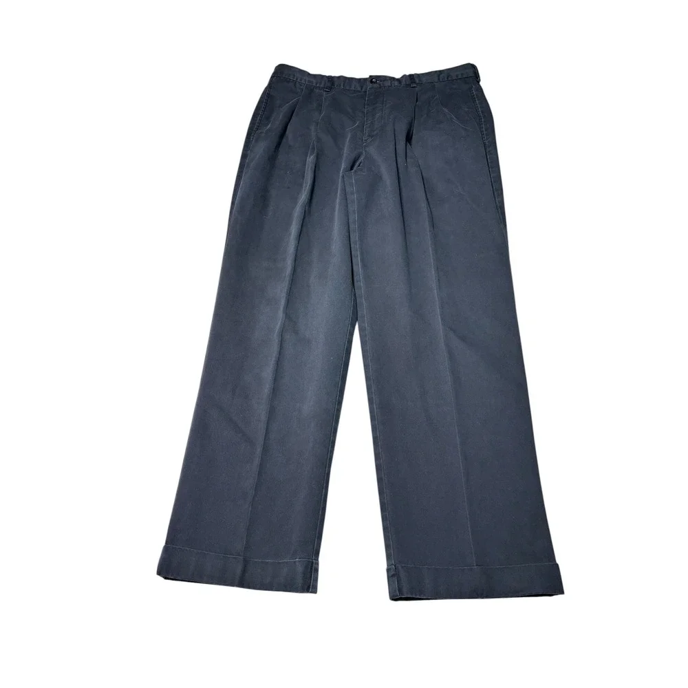 Brooks Brothers Elliot Advantage Chino Navy Blue Pleated Cuffed Pants 38x30